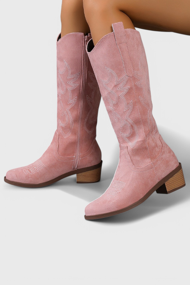 Elka Bottes Western en Suède à Coutures Classiques
