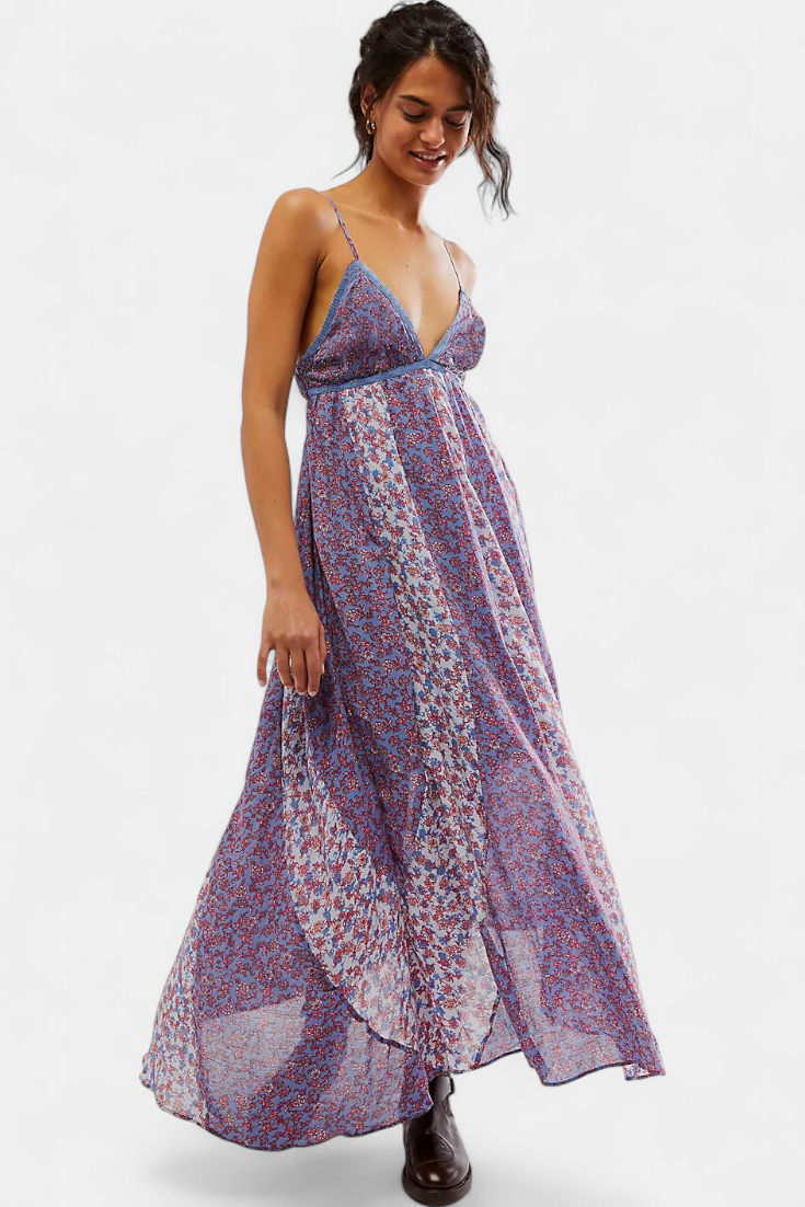 Lexa Robe Longue en Chiffon Imprimé Floral dos Nu