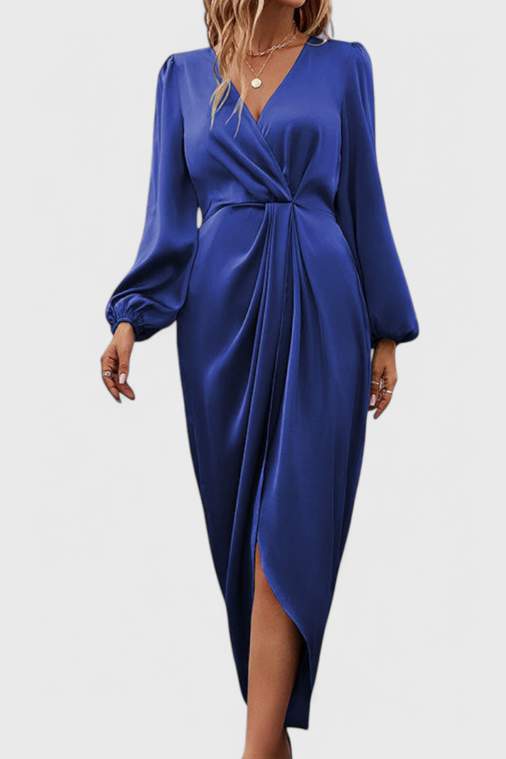 Giada Robe Longue à Manches Bouffantes et Fente Latérale