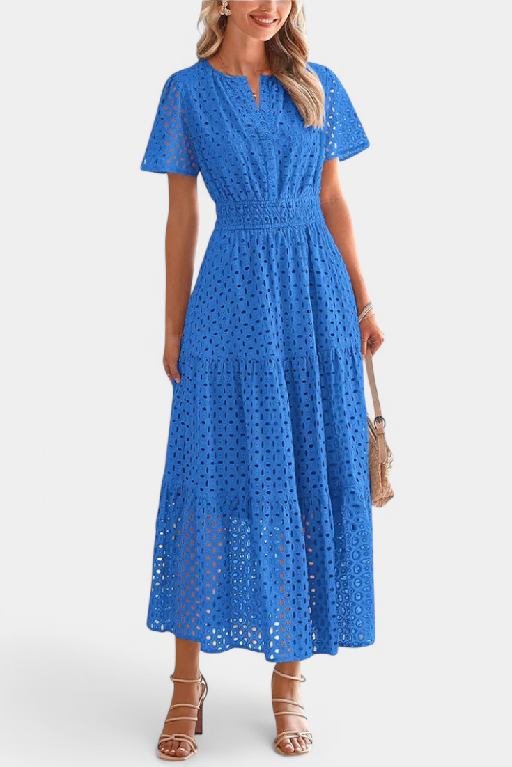 Imani Robe Fluide en Dentelle Brodée avec Taille Élastique