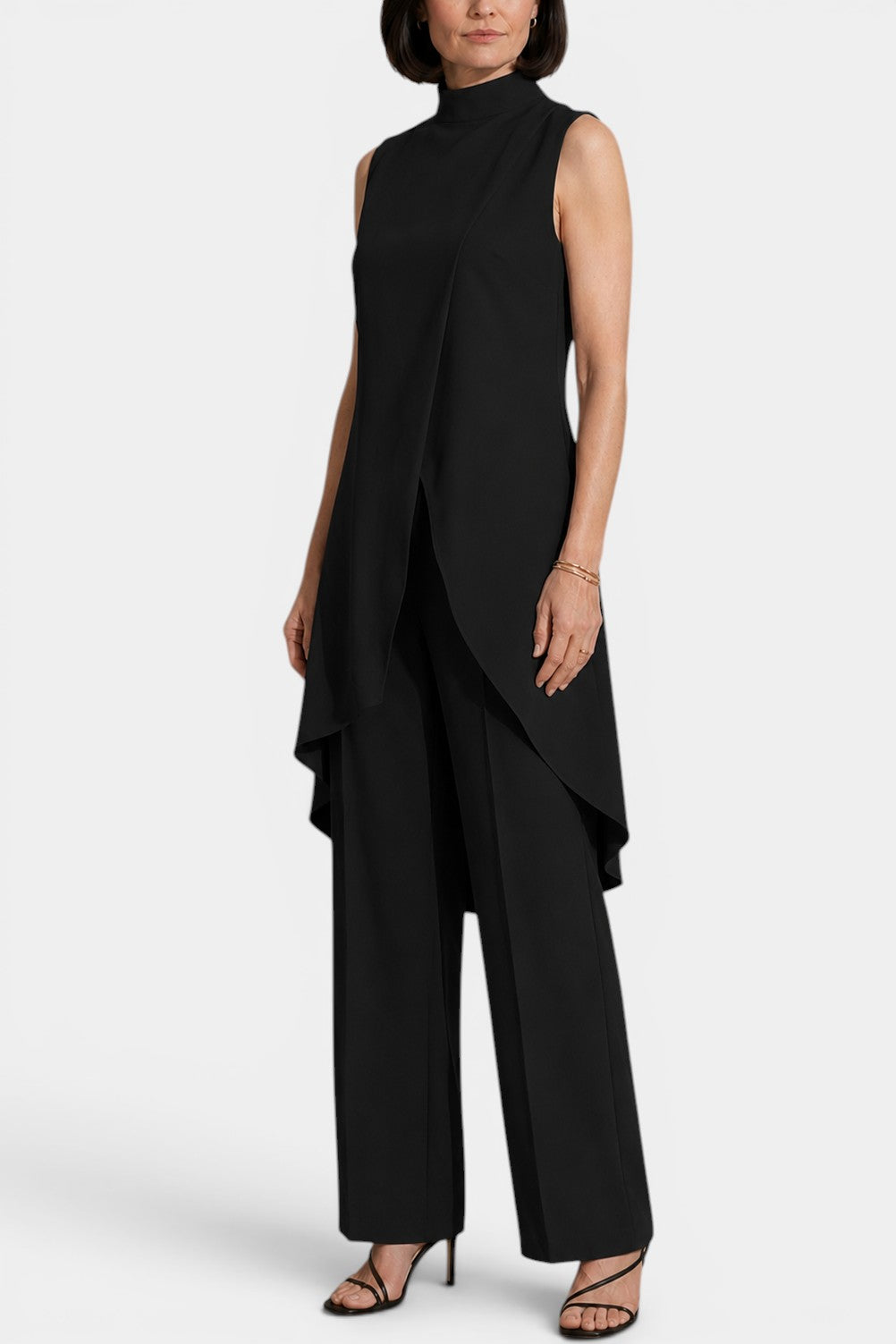 Tara - Ensemble Tunique Col Montant Asymétrique Pantalon Large