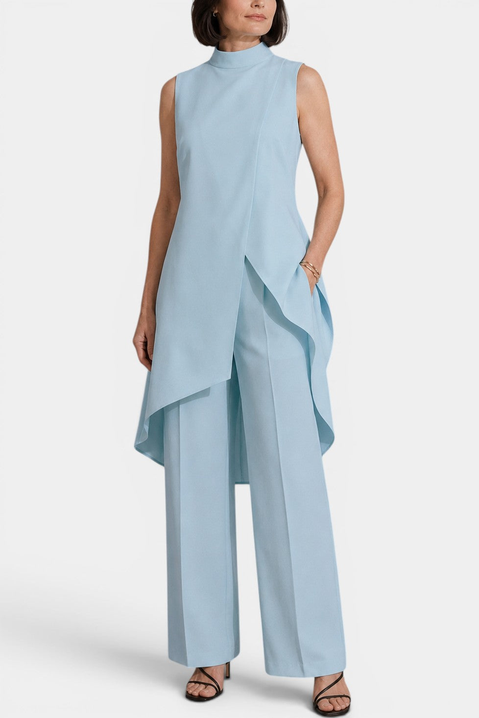 Tara - Ensemble Tunique Col Montant Asymétrique Pantalon Large