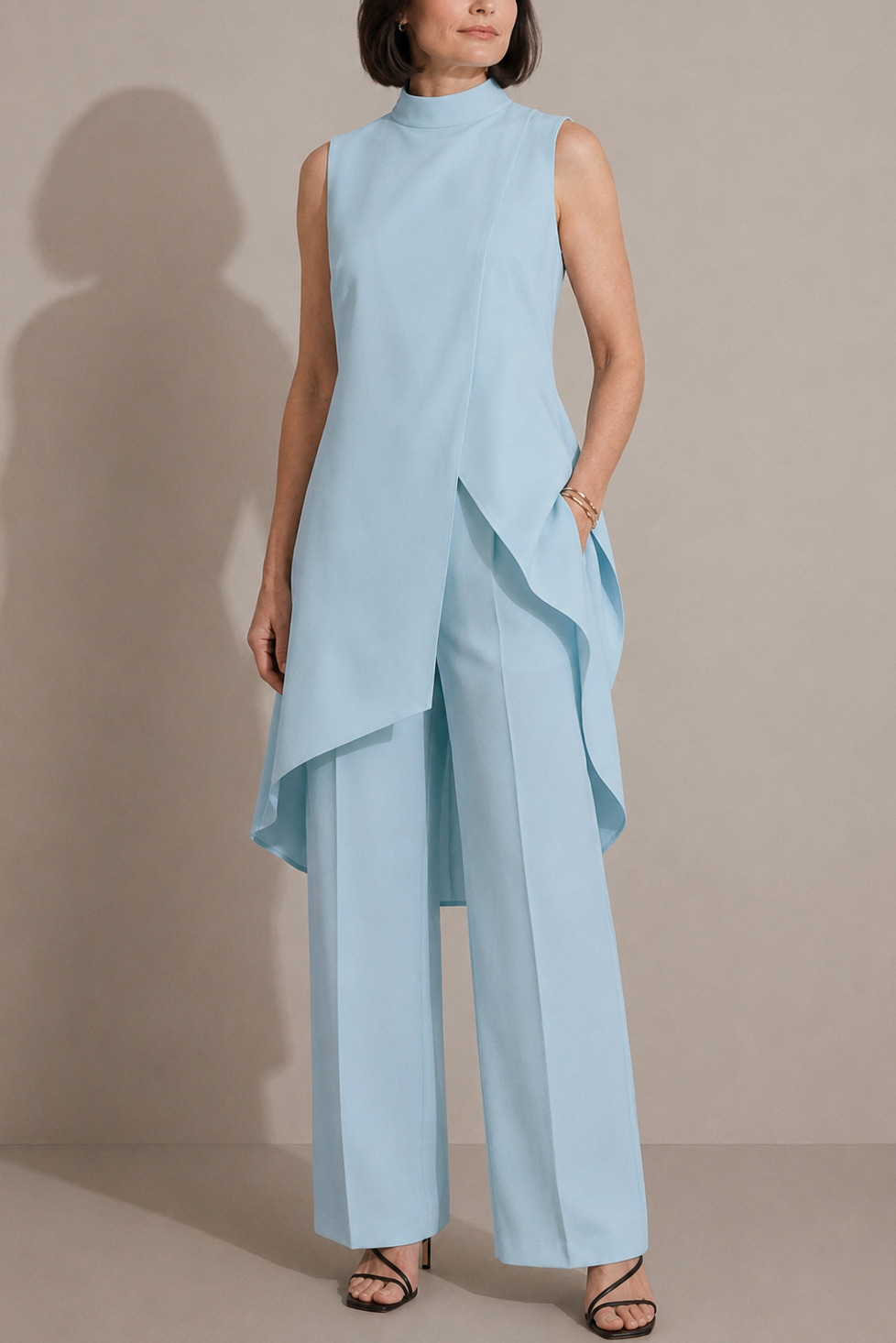 Tara - Ensemble Tunique Col Montant Asymétrique Pantalon Large