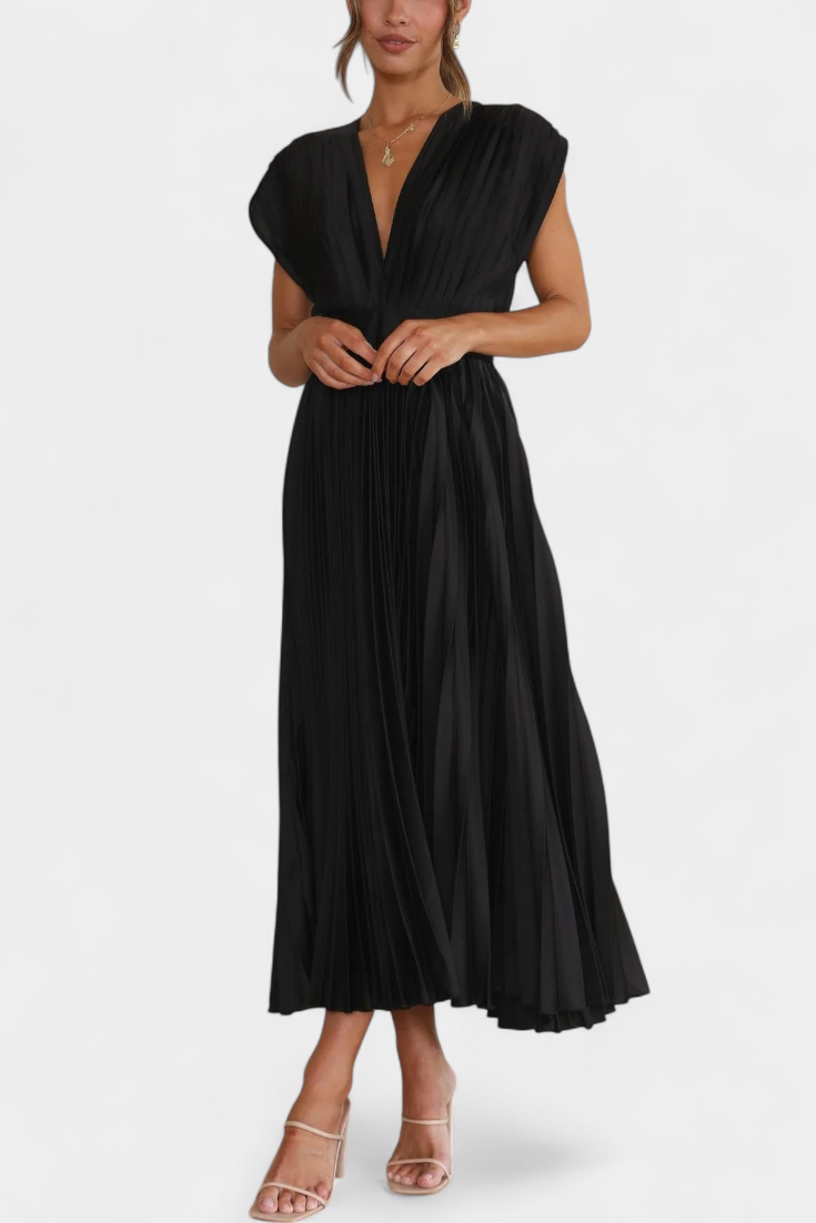 Mireia Robe à Décolleté Drapé en V et Jupe Plissée Fluide