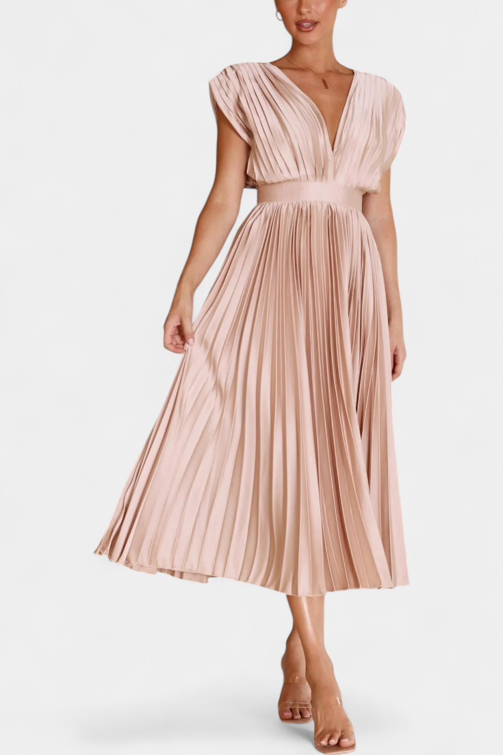 Mireia Robe à Décolleté Drapé en V et Jupe Plissée Fluide