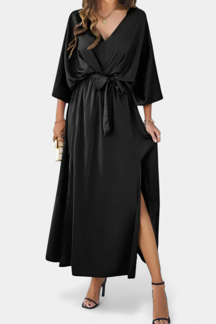 Milly Robe Fluide à Manches Chauve-souris et Fente Latérale