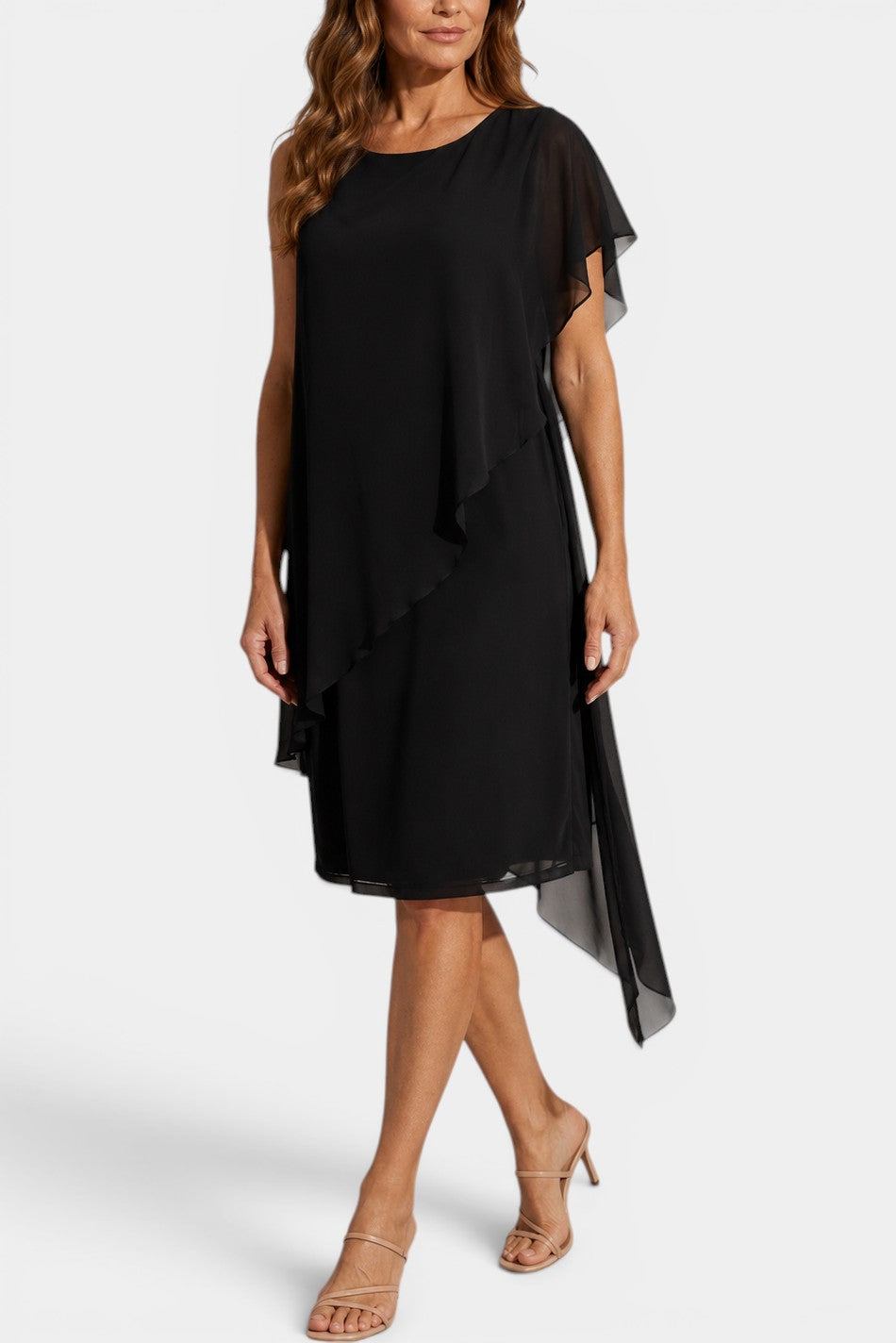 Vitaline - Robe Midi Voile Asymétrique Superposée
