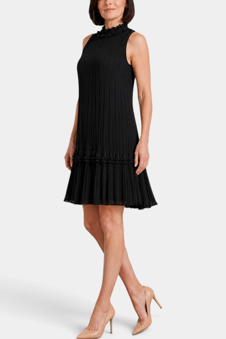 Yasmina - Robe Courte Col Montant Plissée Coupe Trapèze Ourlet Ballon