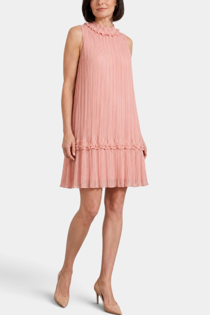 Yasmina - Robe Courte Col Montant Plissée Coupe Trapèze Ourlet Ballon
