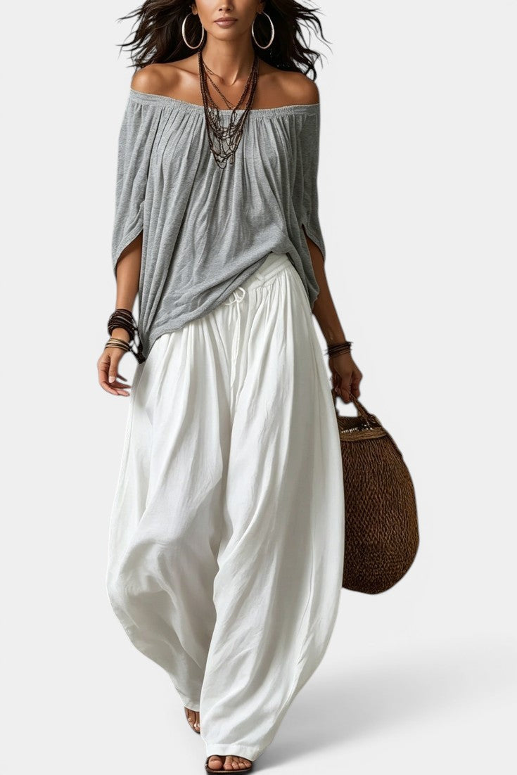 Gersande - Ensemble Blouse Épaules Dénudées & Pantalon Ample