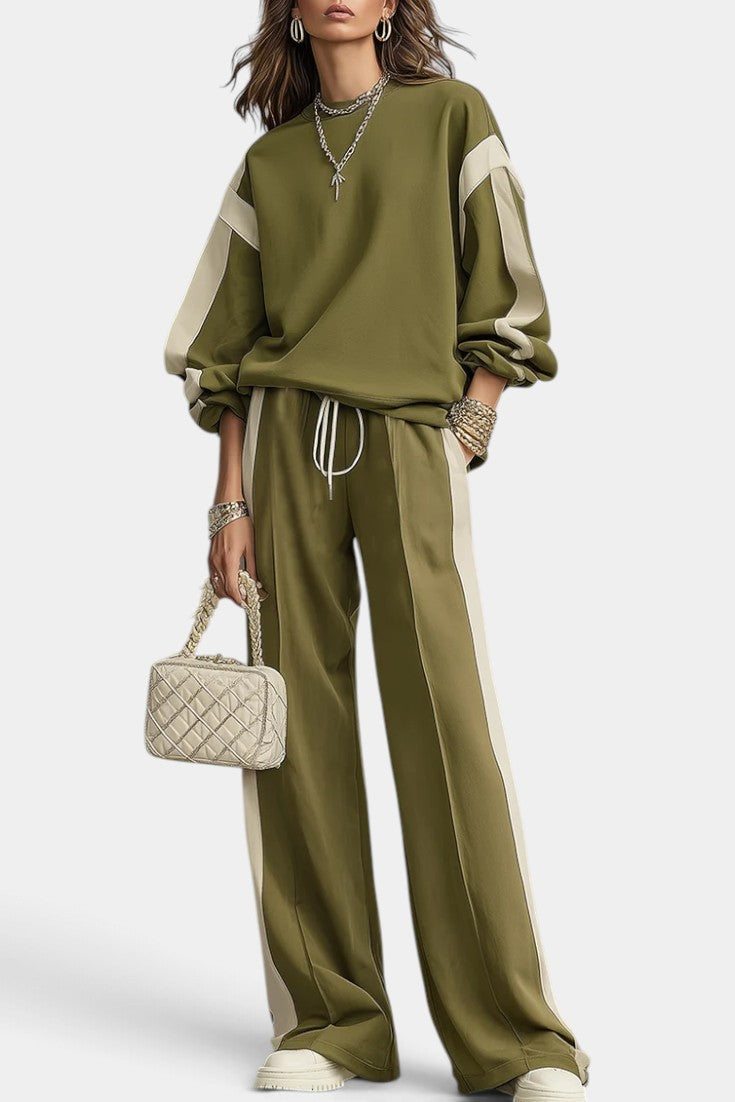 Ensemble deux pièces Mahaute Alix : sweat et pantalon large à bandes contrastées, style décontracté et tendance.
