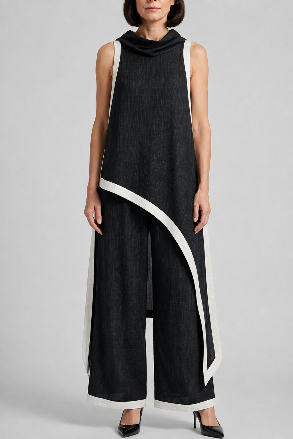 Zuri - Ensemble Asymétrique en Lin Rayonne Flammé Froissé