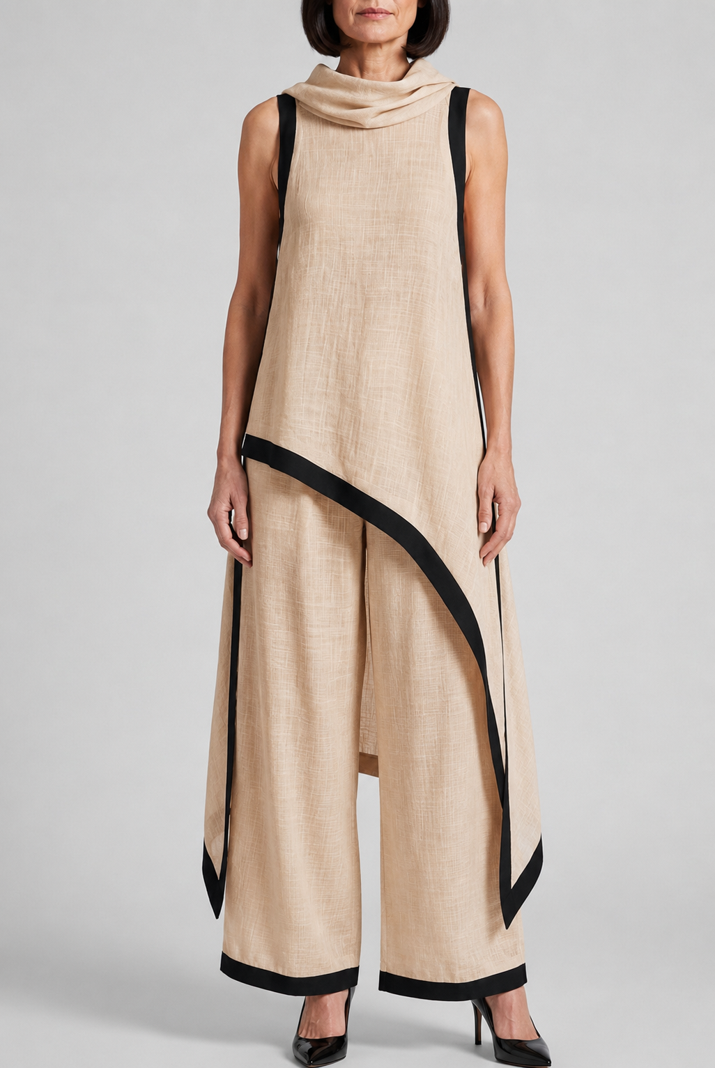 Zuri - Ensemble Asymétrique en Lin Rayonne Flammé Froissé