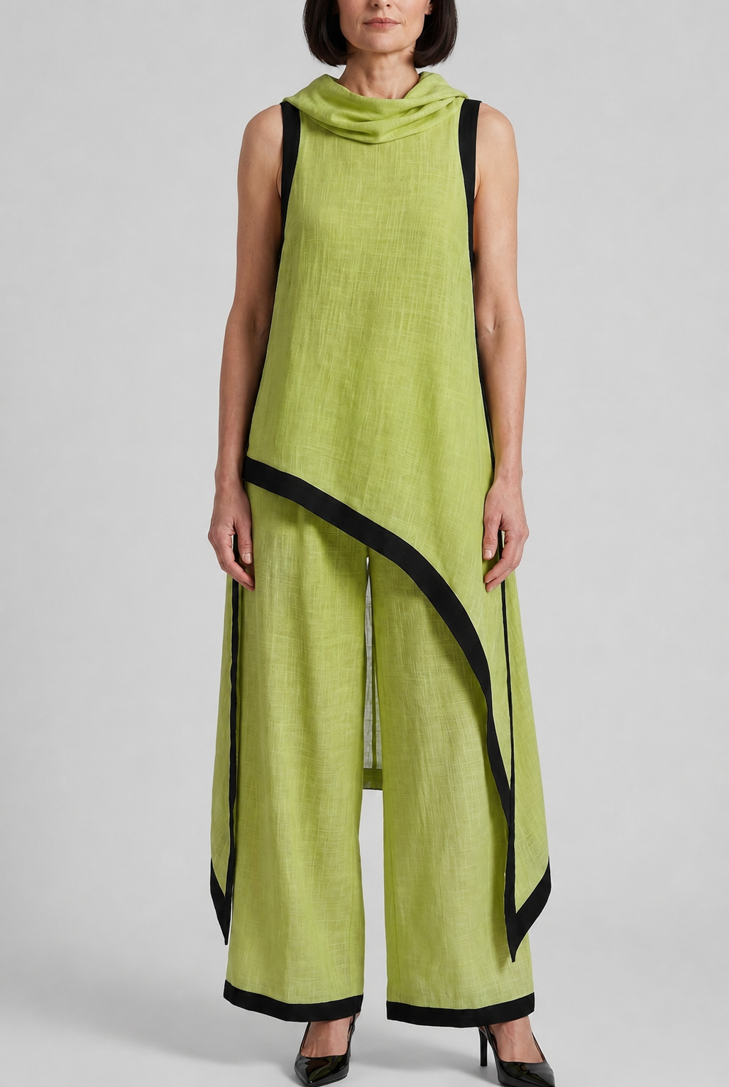 Zuri - Ensemble Asymétrique en Lin Rayonne Flammé Froissé