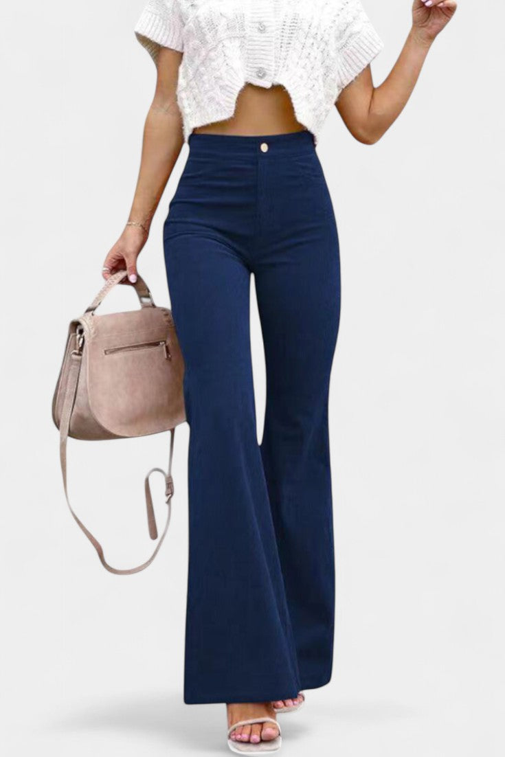 Kiara Pantalons en Velours à Taille Haute et Jambe Large