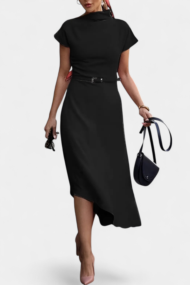 Florence Robe Asymétrique à Col Haut et Coupe Décontractée