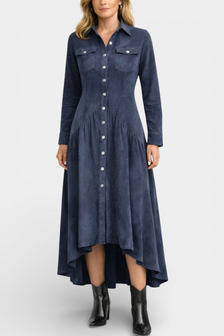 Kélia Robe Midi Rétro à Ourlet Asymétrique & Poches à Rabat