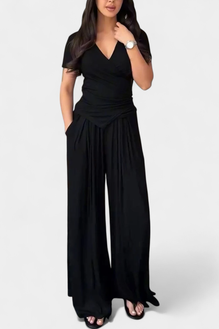 Ruslana Ensemble Top Croisé et Pantalon à Jambes Larges
