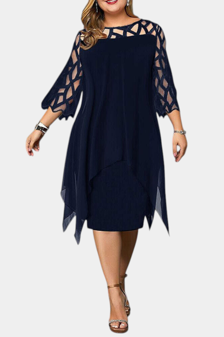 Yana Robe Midi à Décolleté Rond et Manches en Dentelle