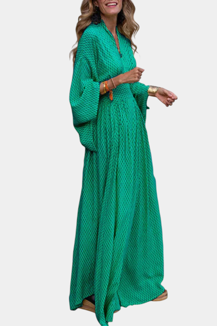 Anelia Robe Longue à Imprimé Géométrique et Décolleté en V