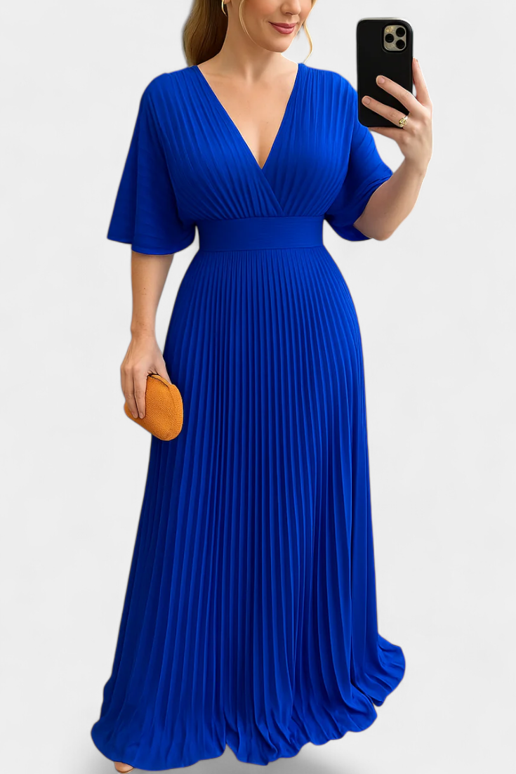 Odele Robe Plissée à Décolleté en V et Dos Nu Noué