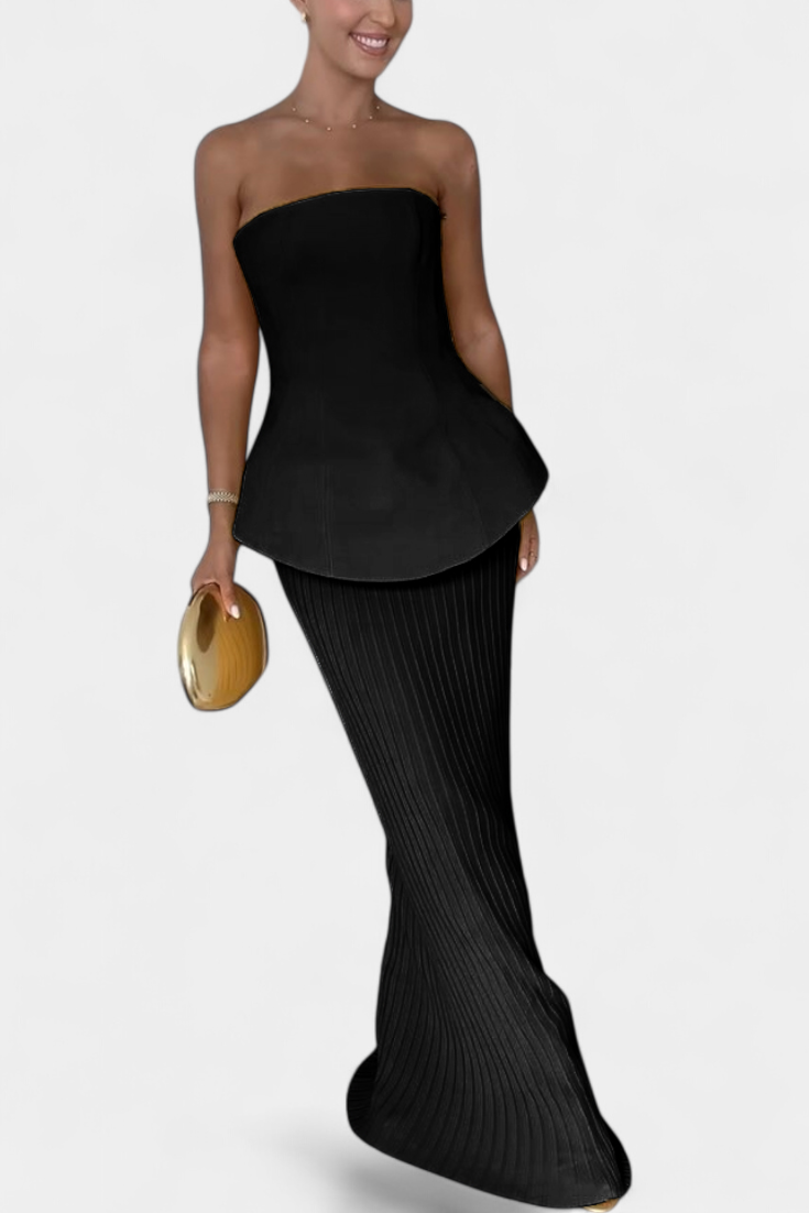 Clarita Ensemble Bandeau Sans Bretelles et Jupe Plissée