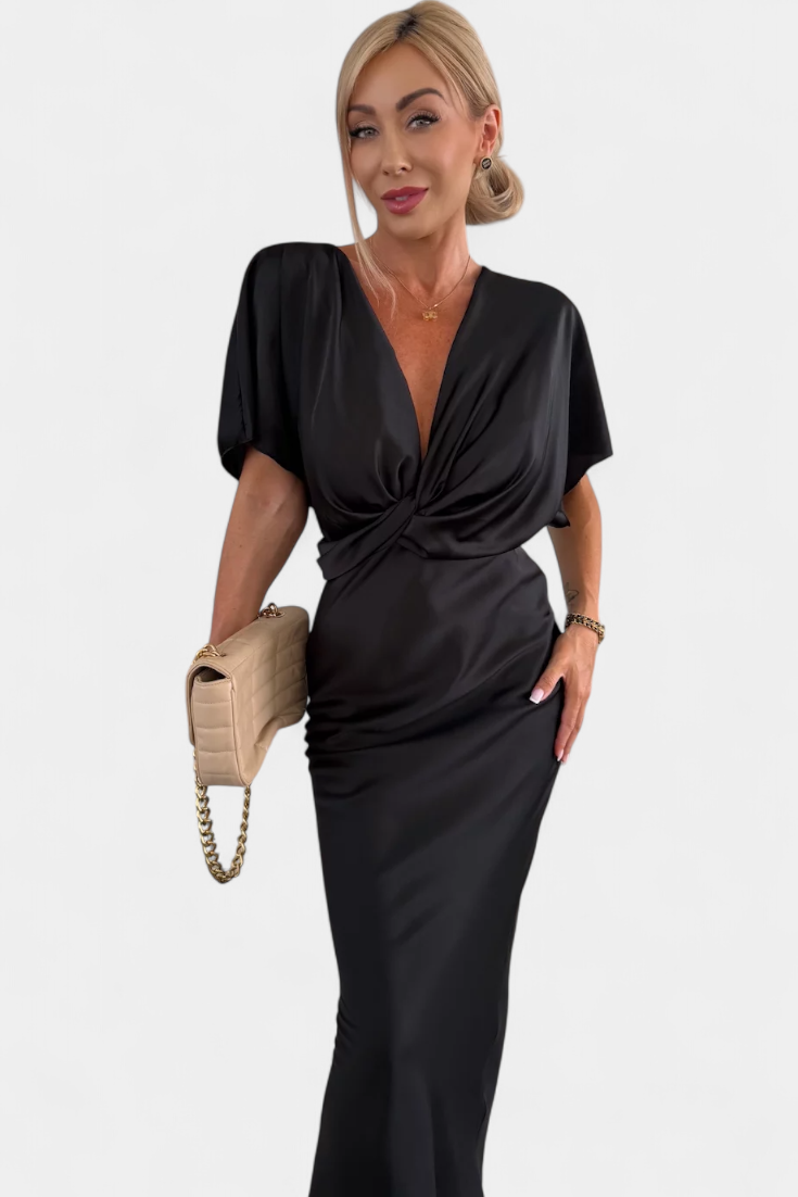 Emryn Robe Portefeuille à Nœud Frontal et Manches Courtes