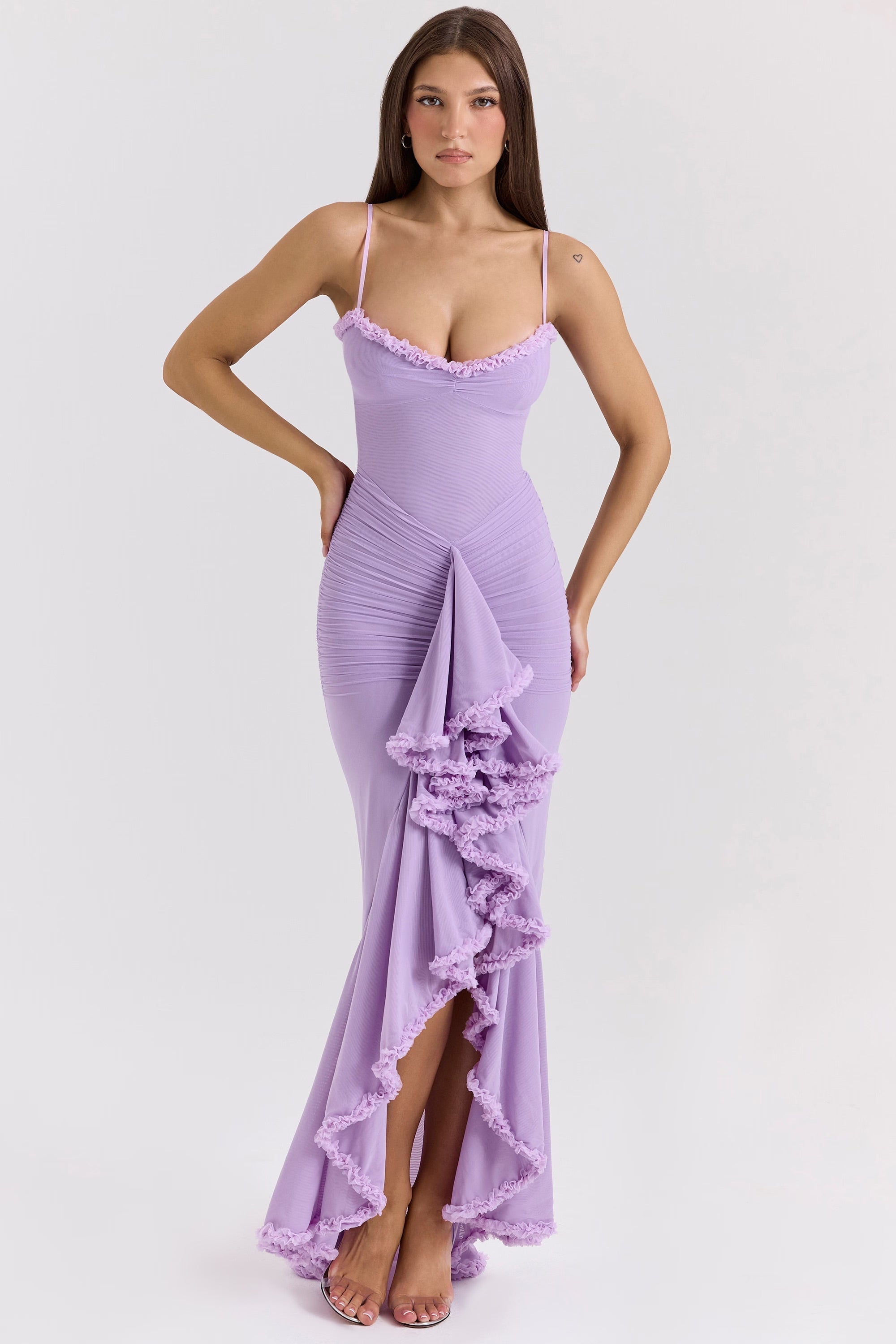 Roxanne Robe Maxi Bustier à Décolleté Cœur et Jupe à Volants