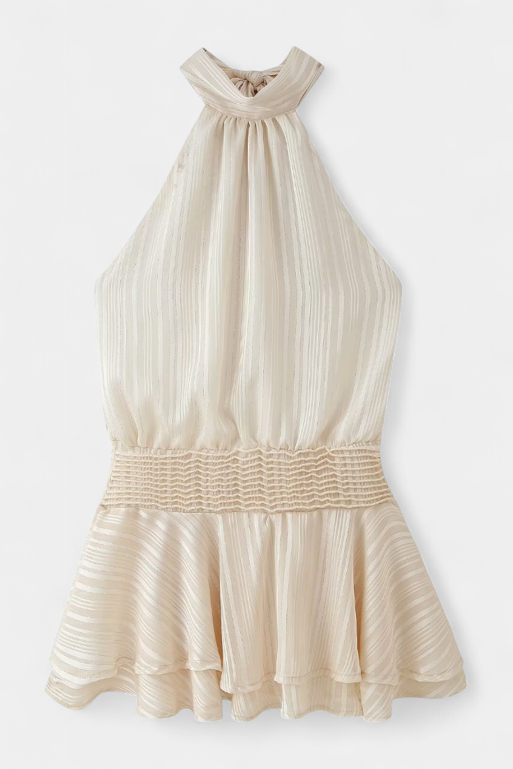 Azucena Robe Mini à Décolleté Noué et Dos Ouvert à Volants Superposés