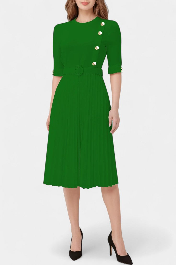 Zandie Robe Plissée Élégante à Boutons Décoratifs