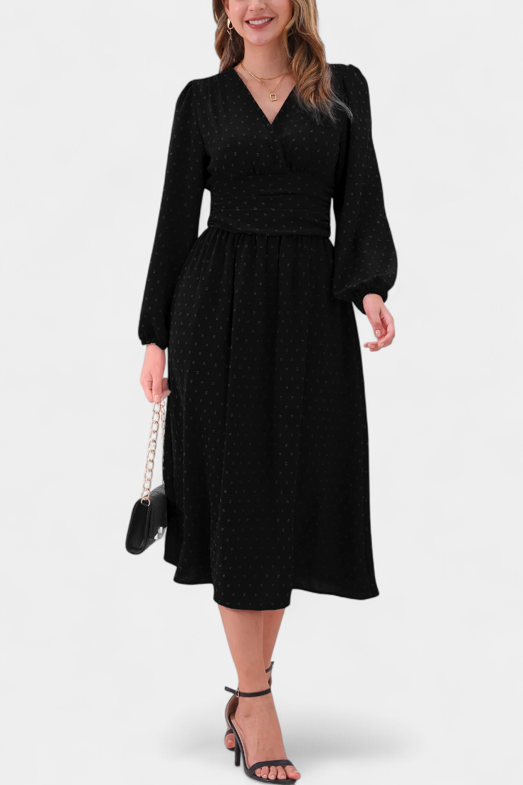 Faela Robe Midi à Pois Suisses et Coupe Cintrée