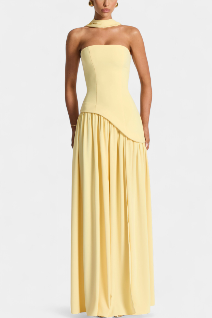 Celaena Robe Off Shoulder en Chiffon avec Fente Latérale