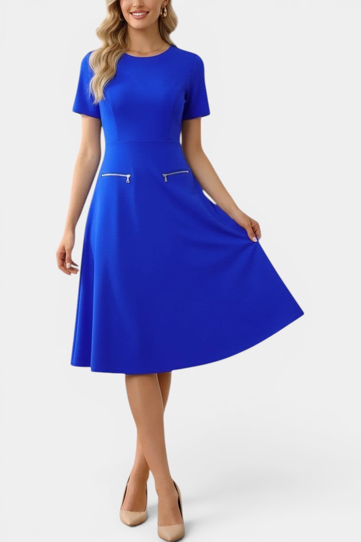 Blandine - Robe Midi Trapèze Poches Zippées