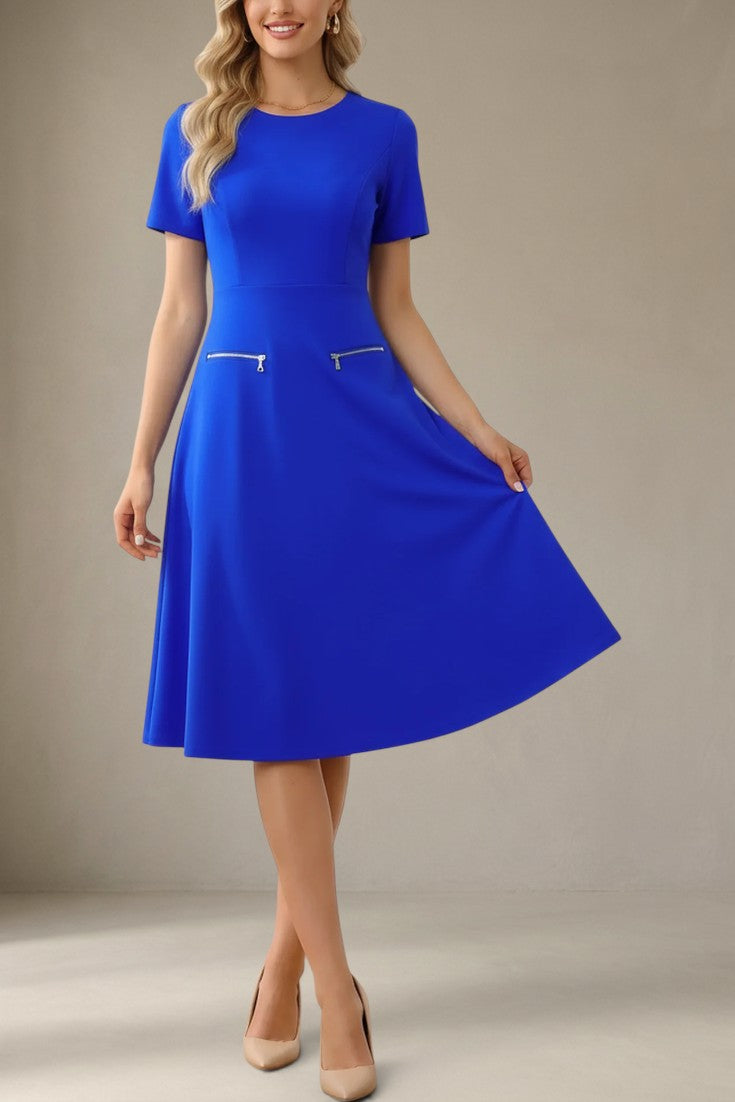 Blandine - Robe Midi Trapèze Poches Zippées