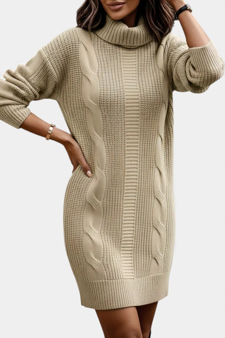 Taciana Robe Pull en Maille Unie à Col Roulé et Manches Longues