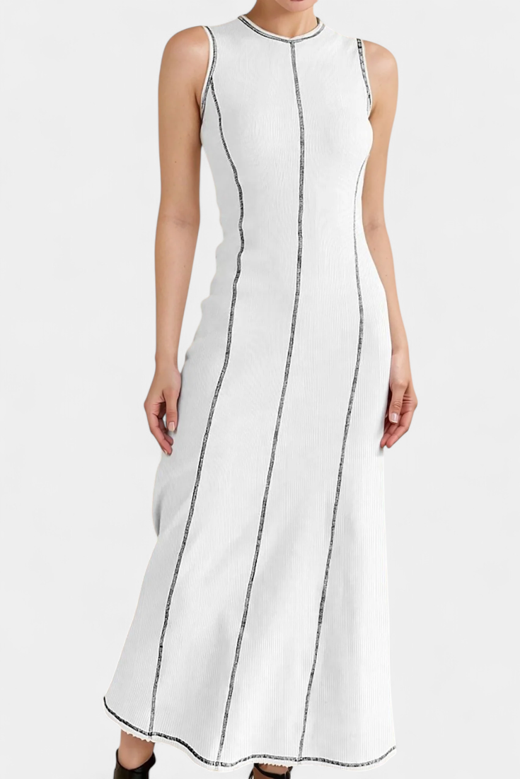 Santona Robe Sans Manches à Bloc de Couleur et Silhouette Évasée