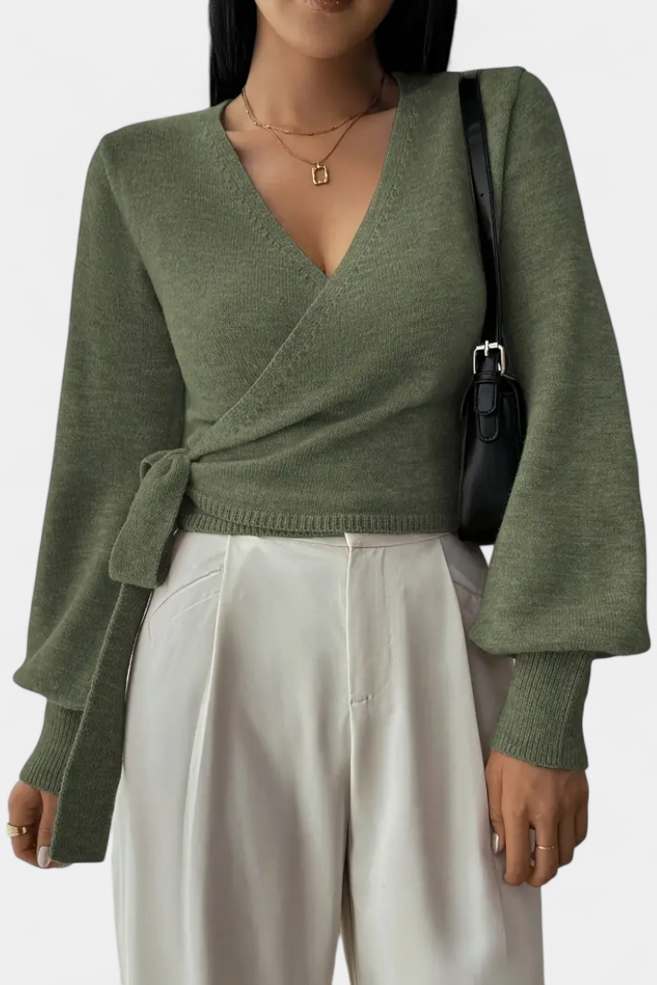 Persephone Haut Croisé à Col en V et Manches Courtes