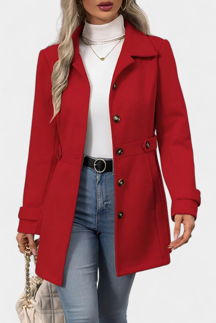 Cléophée Veste Unie à Revers et Fermeture à Boutons