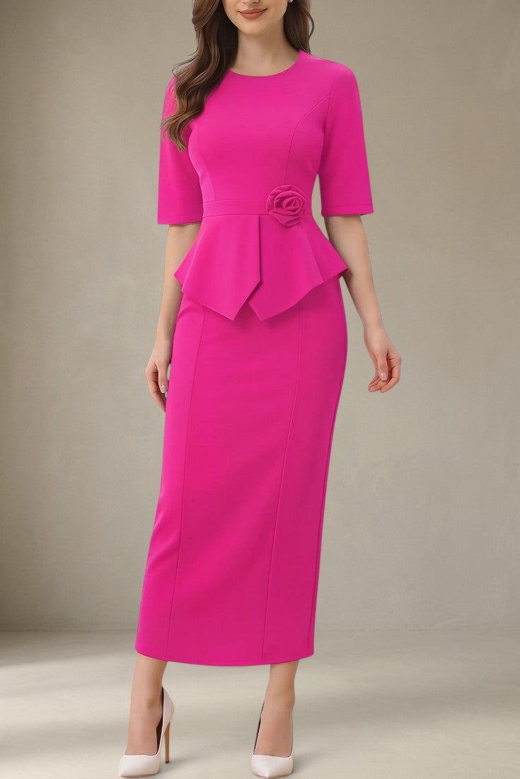 Augustine - Robe Longue Péplum Fleur & Jupe Fourreau