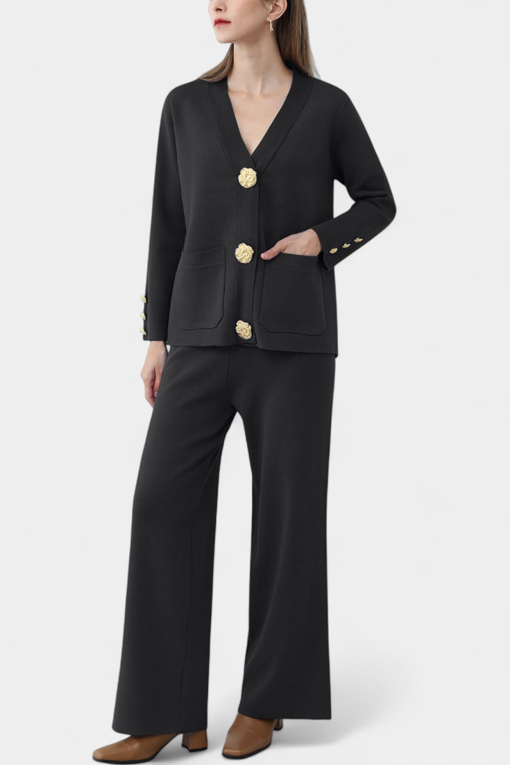 Aireen Ensemble Cardigan Classique et Pantalon à Jambes Larges