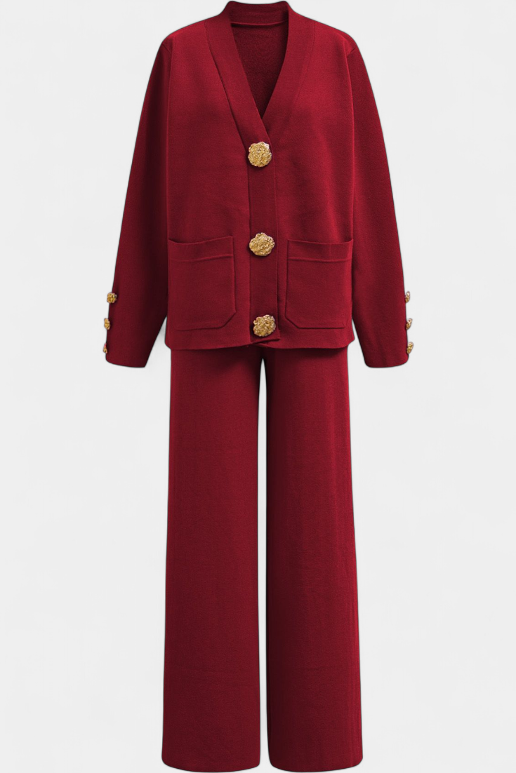 Aireen Ensemble Cardigan Classique et Pantalon à Jambes Larges