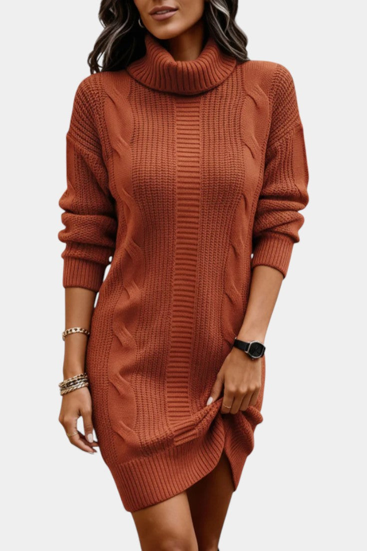 Taciana Robe Pull en Maille Unie à Col Roulé et Manches Longues