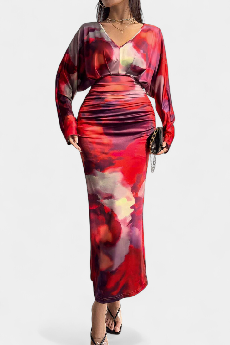 Eulalie Robe Col V Manches Chauve-Souris