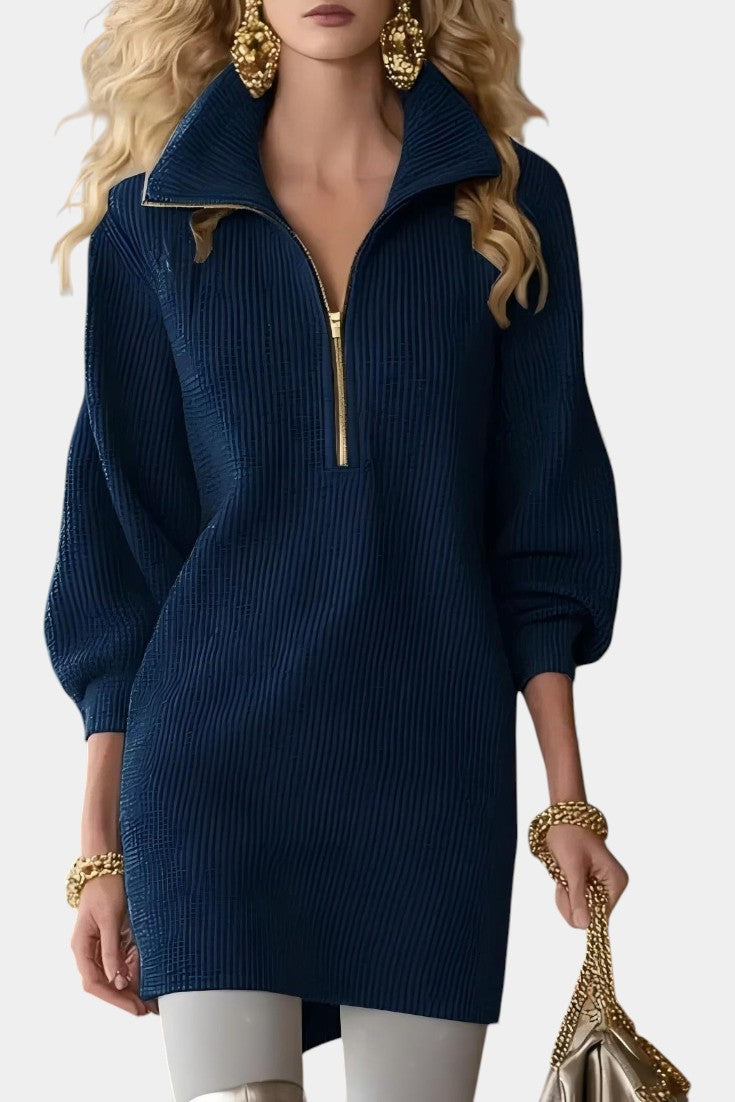 Ninel Robe Mini à Col Revers et Zip Avant