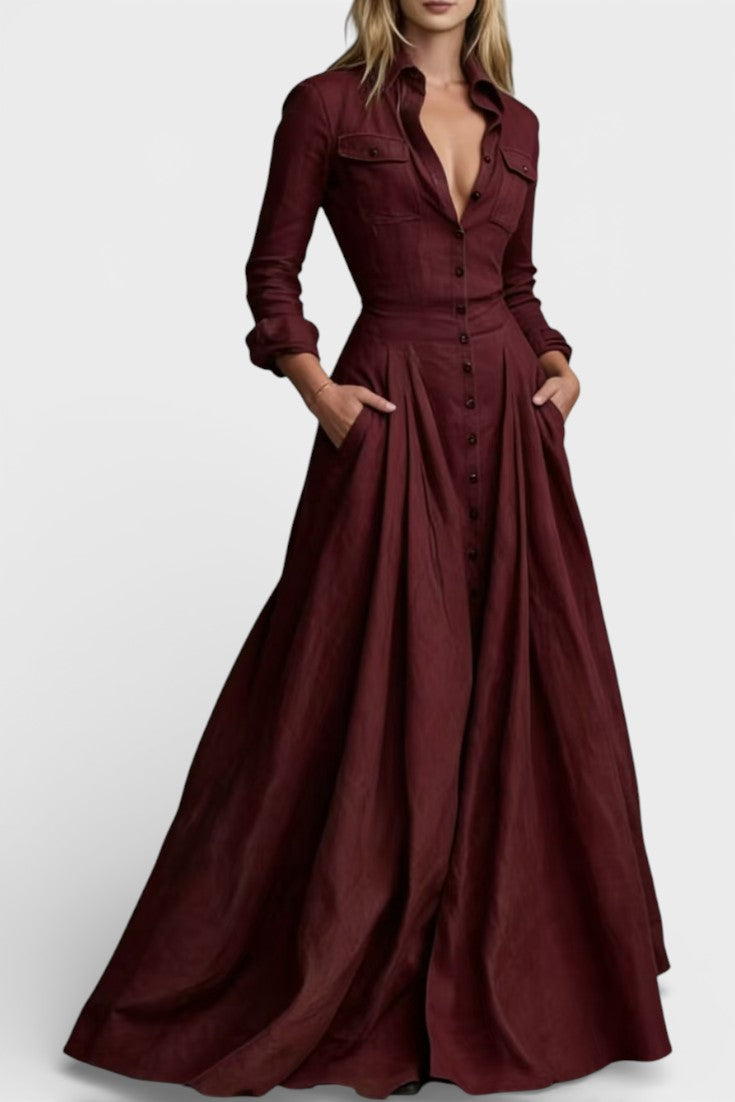 Gabriela Robe Longue Boutonnée à Taille Marquée