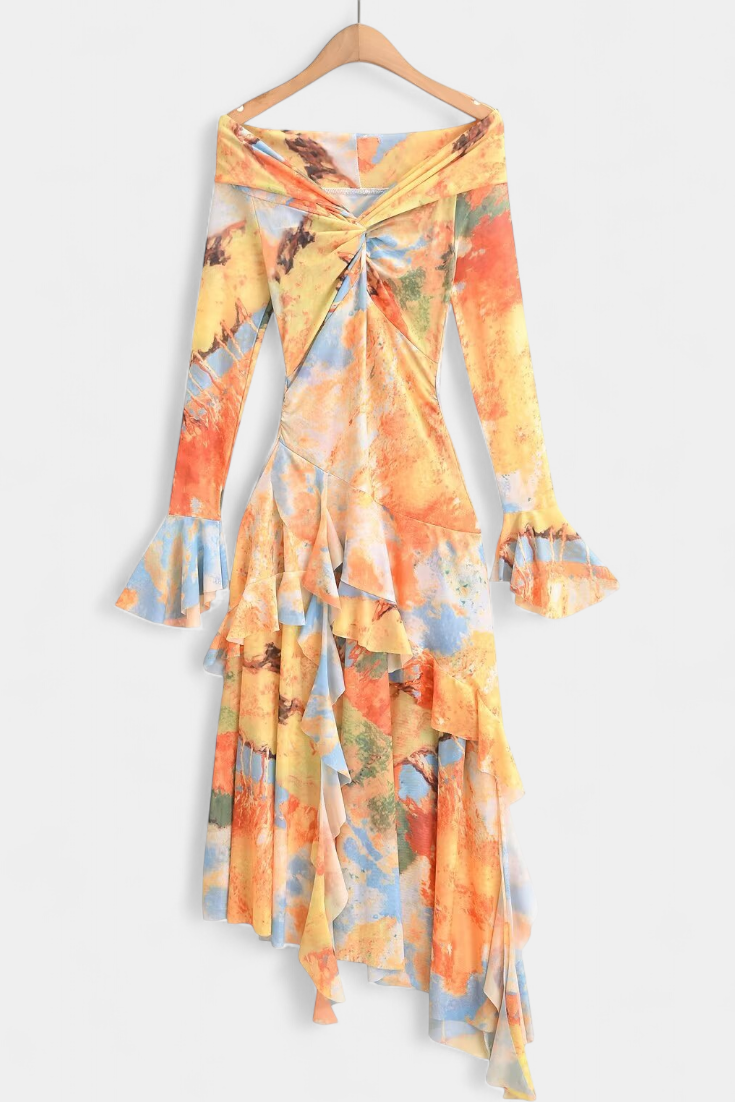 Agentha Robe Asymétrique Imprimé Lotus Tie-Dye