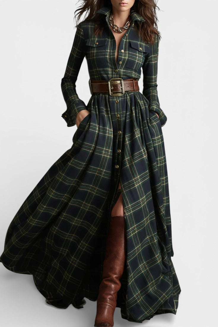 Eustellia Robe Longue à Carreaux d’Esprit Ethnique Rétro