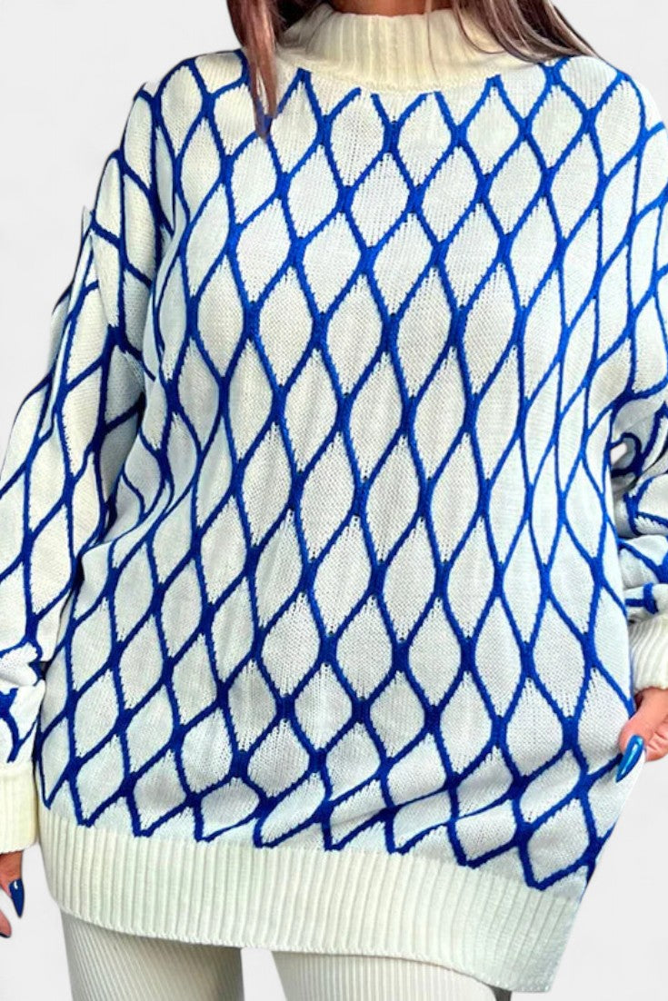 Wincy Pull Ava Oversize en Tricot à Col Montant et Manches Bouffantes