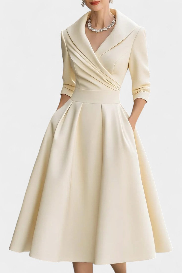 Nixie Robe Midi Unie à Col en V et Coupe A-Line