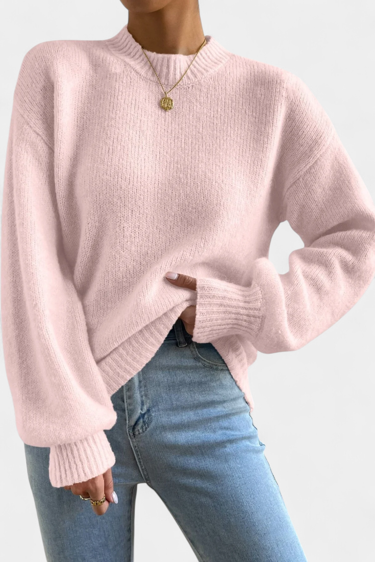 Mae Pull Décontracté à Manches Bouffantes et Tricot Côtelé